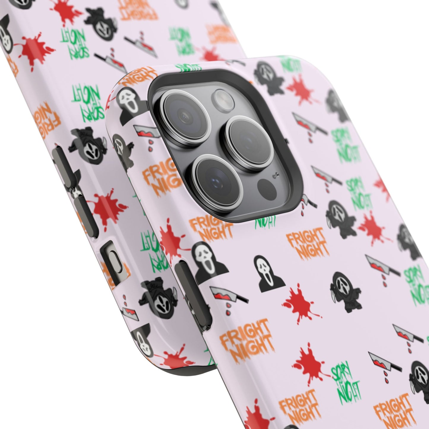 Halloween Spooky Phone Case, MagImpact-Resist iPhone 13-17 Pro Max, Pink, Blood Drop & Knife, Scary Horror Lovers, Fright Night Accessories,