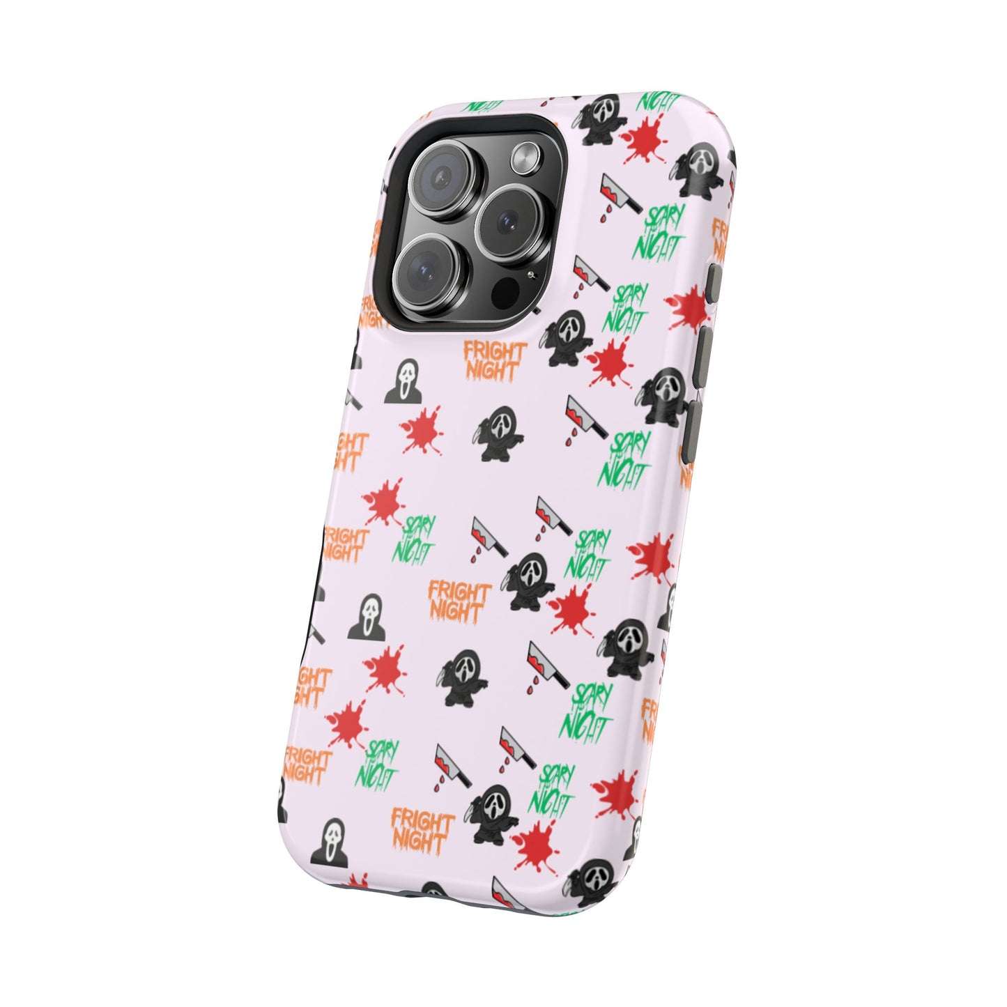 Halloween Spooky Phone Case, MagImpact-Resist iPhone 13-17 Pro Max, Pink, Blood Drop & Knife, Scary Horror Lovers, Fright Night Accessories,