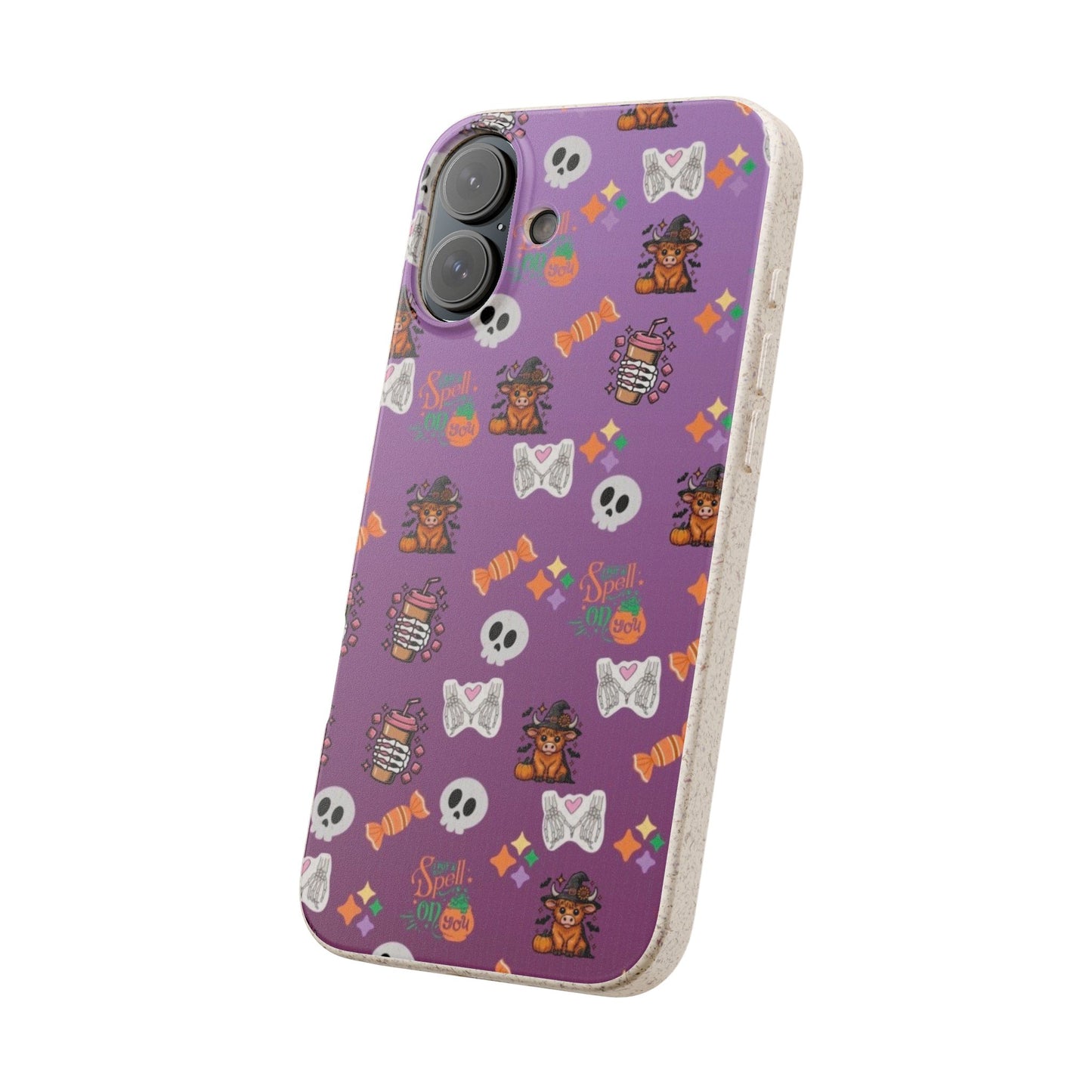 Spell On You Halloween Teddy Bear iPhone Case | Cute Witch Bear, Candy and Skull Pattern | Purple Aesthetic Protective Phone Cover
