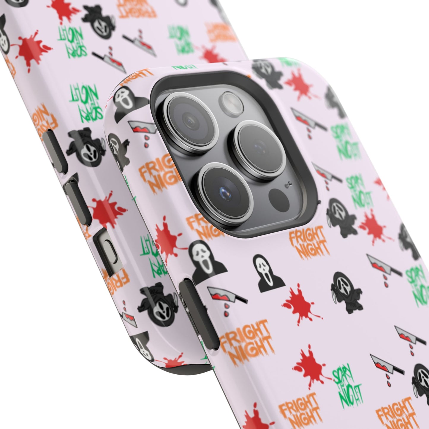 Halloween Spooky Phone Case, MagImpact-Resist iPhone 13-17 Pro Max, Pink, Blood Drop & Knife, Scary Horror Lovers, Fright Night Accessories,