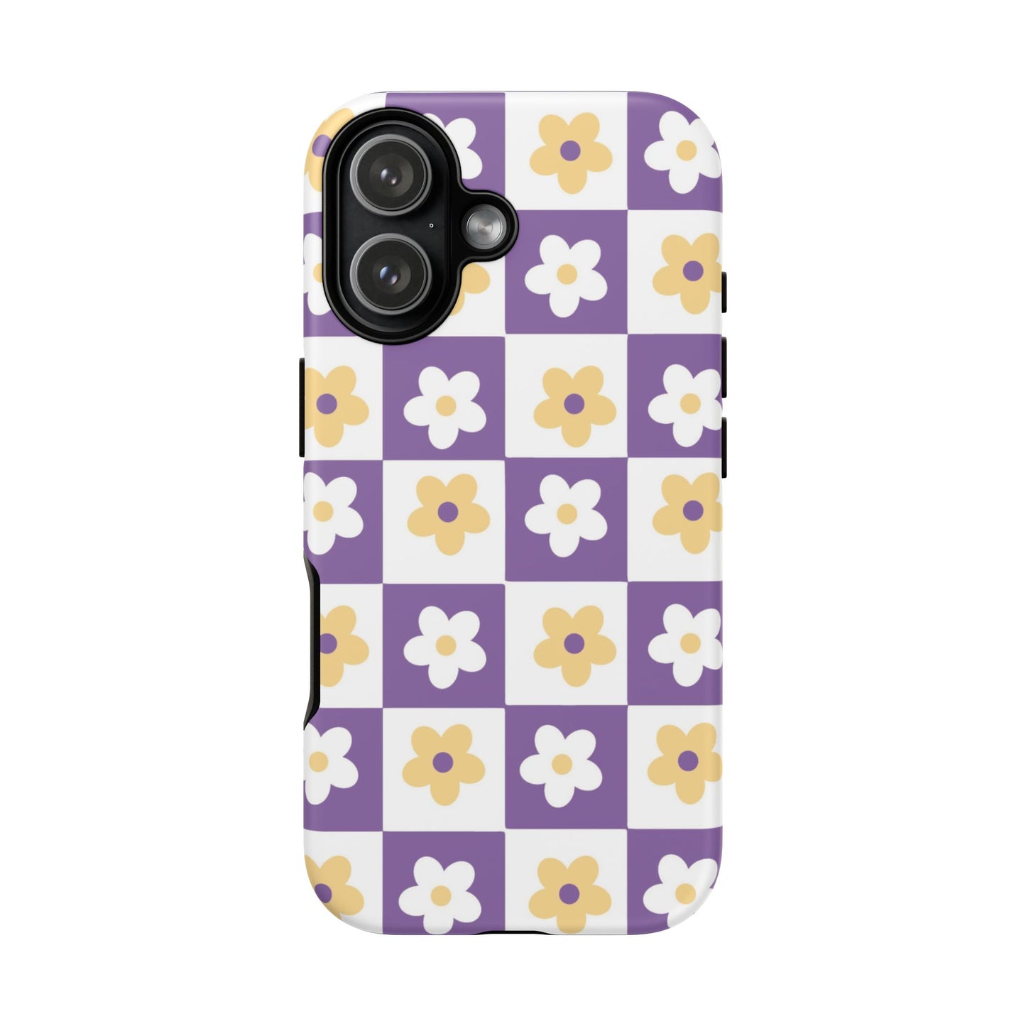 Gold and White Flower or Purple and White Checker iPhone Case | Trendy Aesthetic Floral & Retro Phone Cover