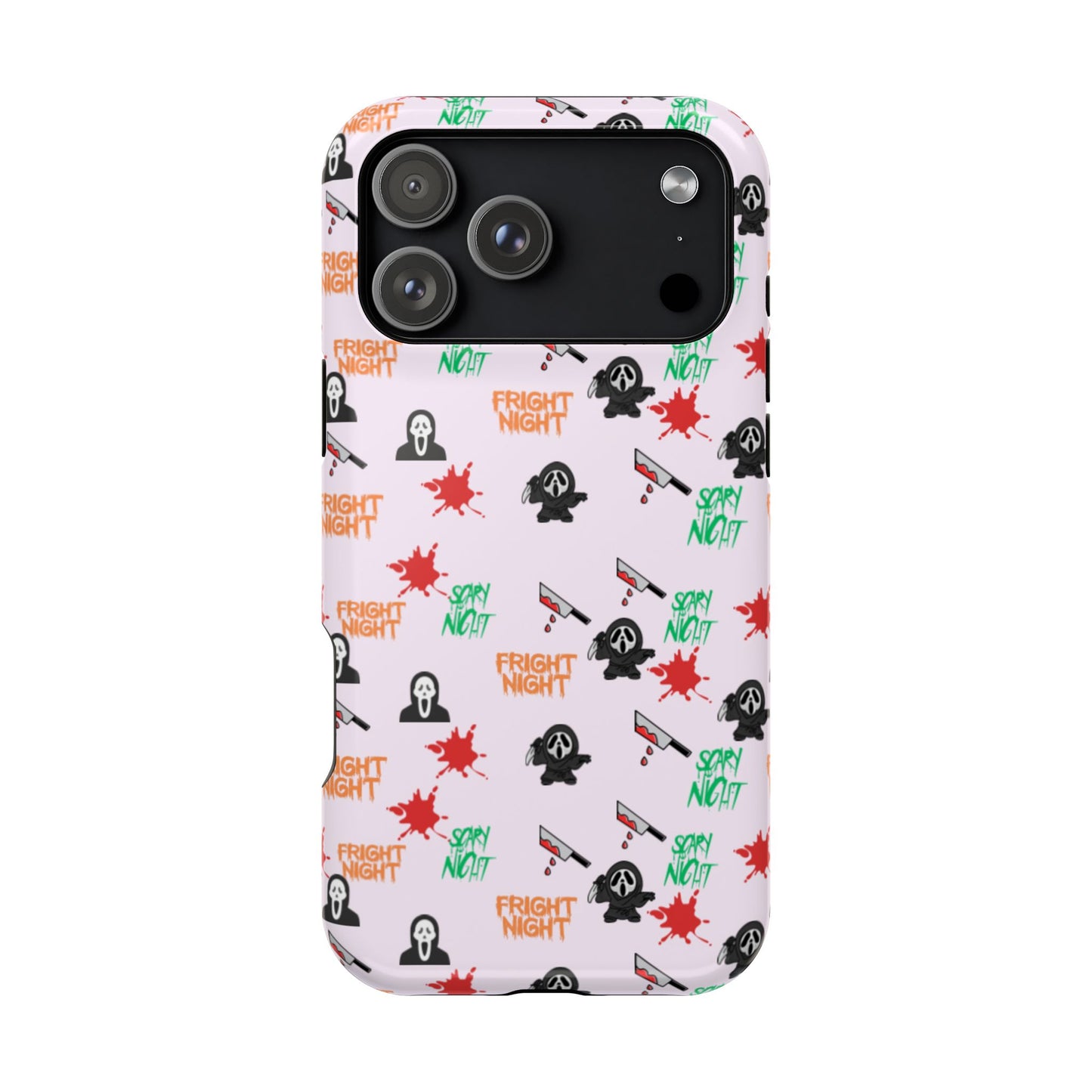 Halloween Spooky Phone Case, MagImpact-Resist iPhone 13-17 Pro Max, Pink, Blood Drop & Knife, Scary Horror Lovers, Fright Night Accessories,