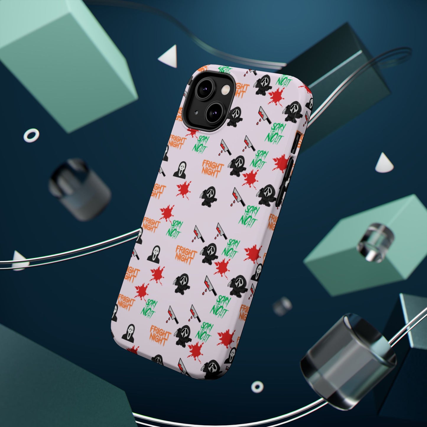 Halloween Spooky Phone Case, MagImpact-Resist iPhone 13-17 Pro Max, Pink, Blood Drop & Knife, Scary Horror Lovers, Fright Night Accessories,