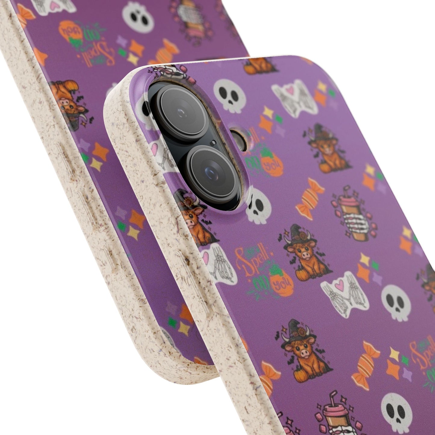 Spell On You Halloween Teddy Bear iPhone Case | Cute Witch Bear, Candy and Skull Pattern | Purple Aesthetic Protective Phone Cover