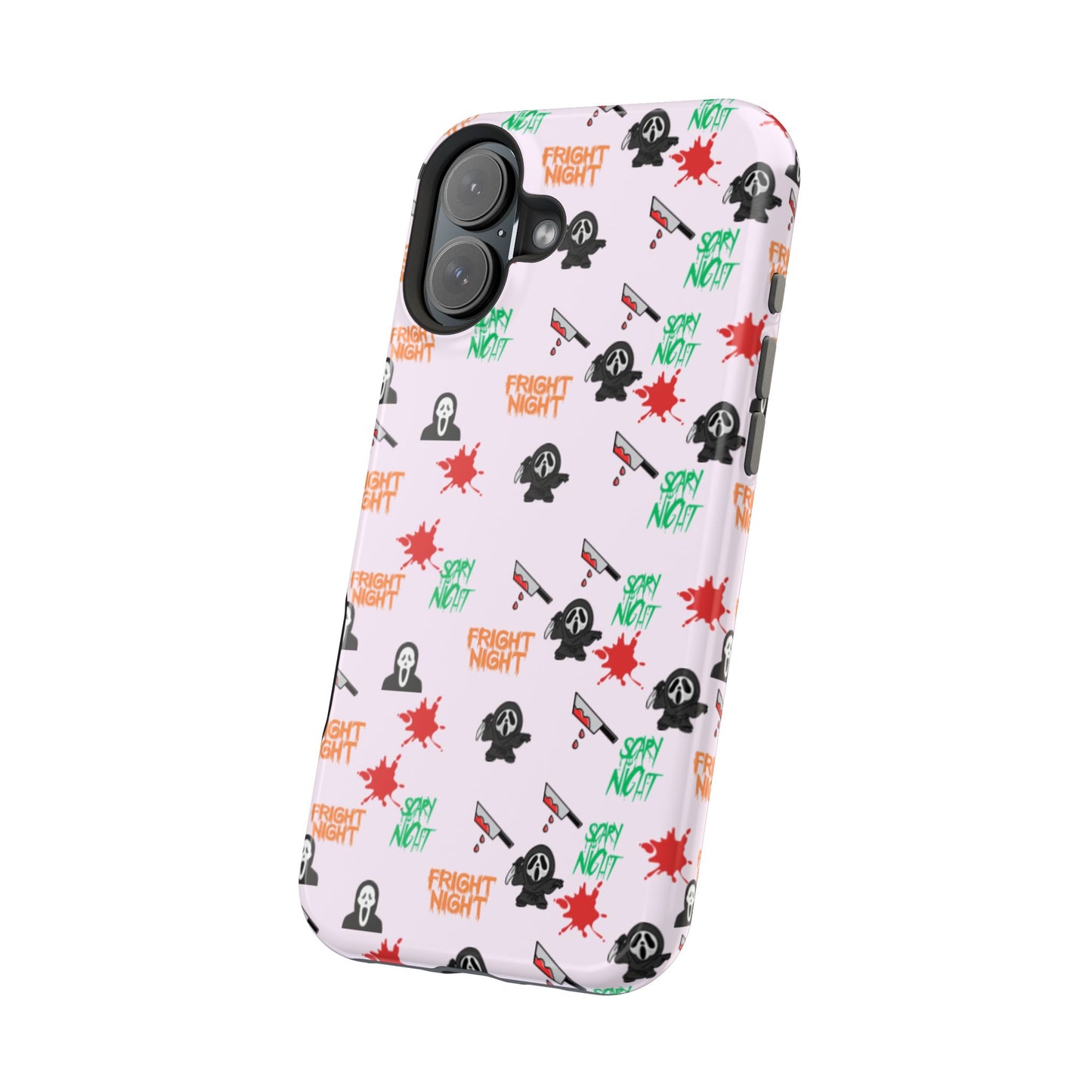 Halloween Spooky Phone Case, MagImpact-Resist iPhone 13-17 Pro Max, Pink, Blood Drop & Knife, Scary Horror Lovers, Fright Night Accessories,