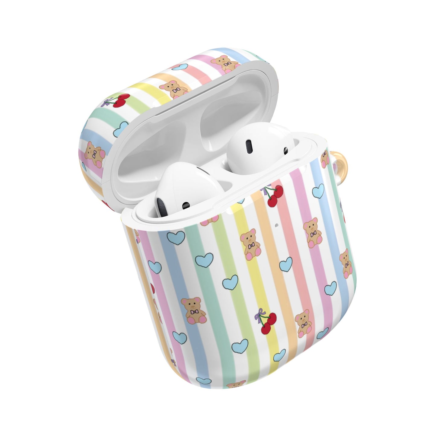 Cute Bear and Heart AirPod Case | Kawaii Pastel Cover, Glossy Protective AirPods Case, Adorable Gift for Her