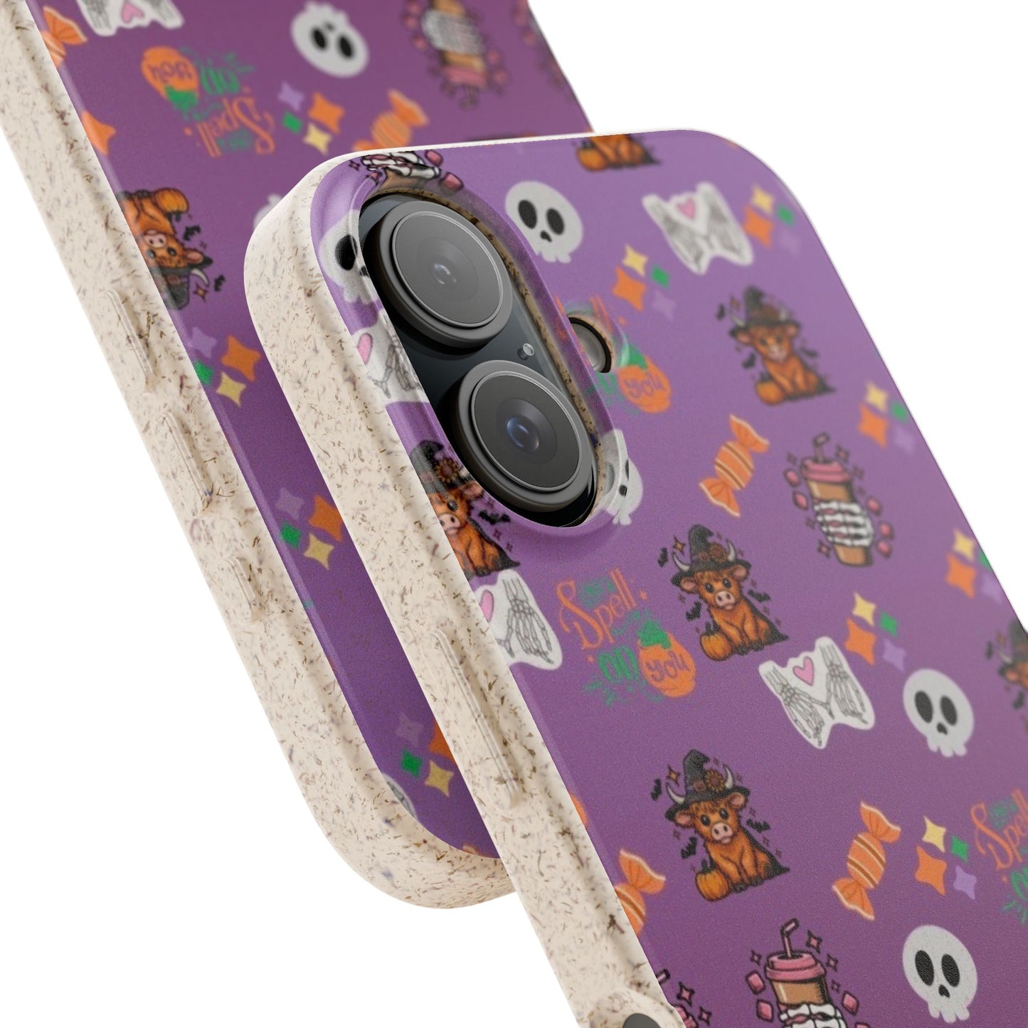 Spell On You Halloween Teddy Bear iPhone Case | Cute Witch Bear, Candy and Skull Pattern | Purple Aesthetic Protective Phone Cover